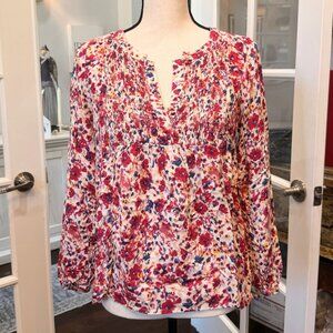 Lucky Brand Floral Long Sleeve Babydoll Shirt M V neck